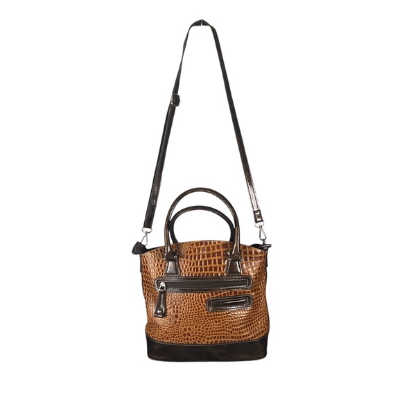 Women's Madi Claire Three-Toned Brown Crocodile Embossed Genuine Leather Bag. - Picture 3 of 16